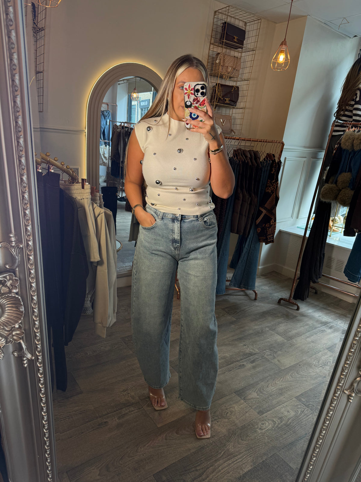 Cream Vest Jumper with Silver Studs