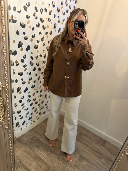 Chocolate shirt with gold sun detail buttons