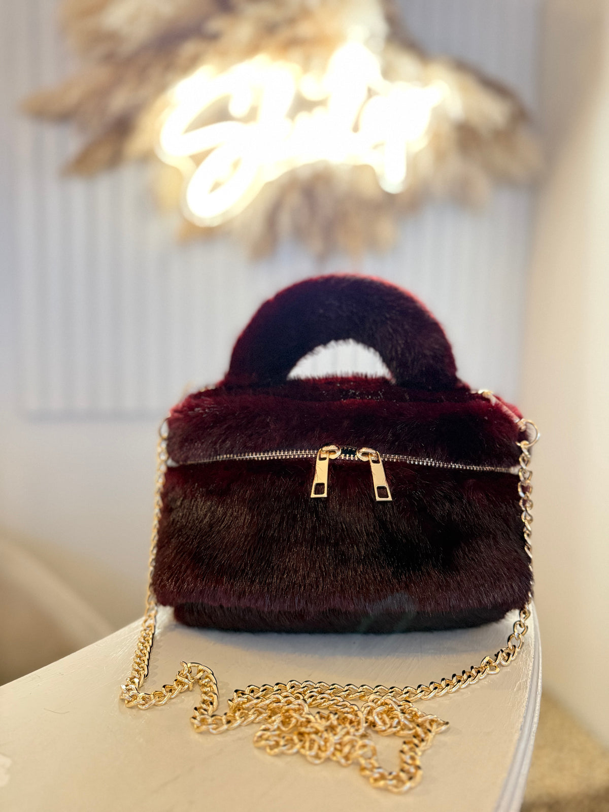 Faux Fur Bags With Crossbody Chain 5 Colours