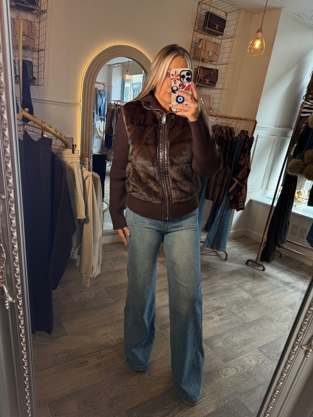 Brown LUXE Faux Fur Jacket with Detachable Arms