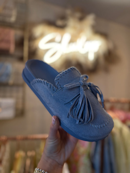 Blue Tassel Mules