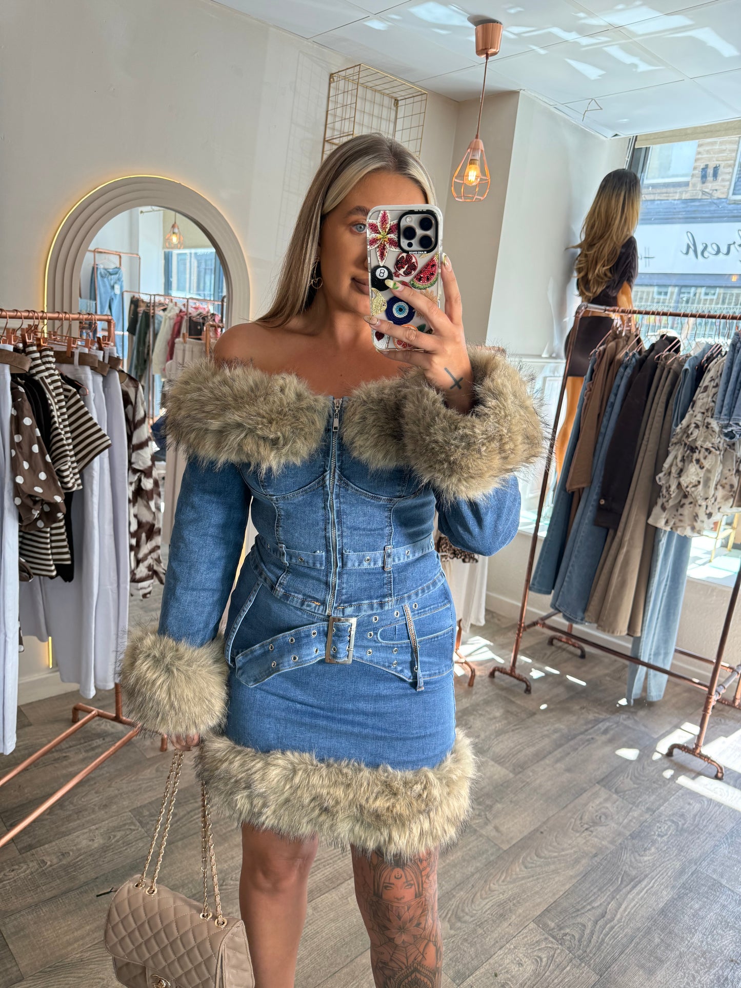 The JASMINE Denim Fur Detail LUXE Set
