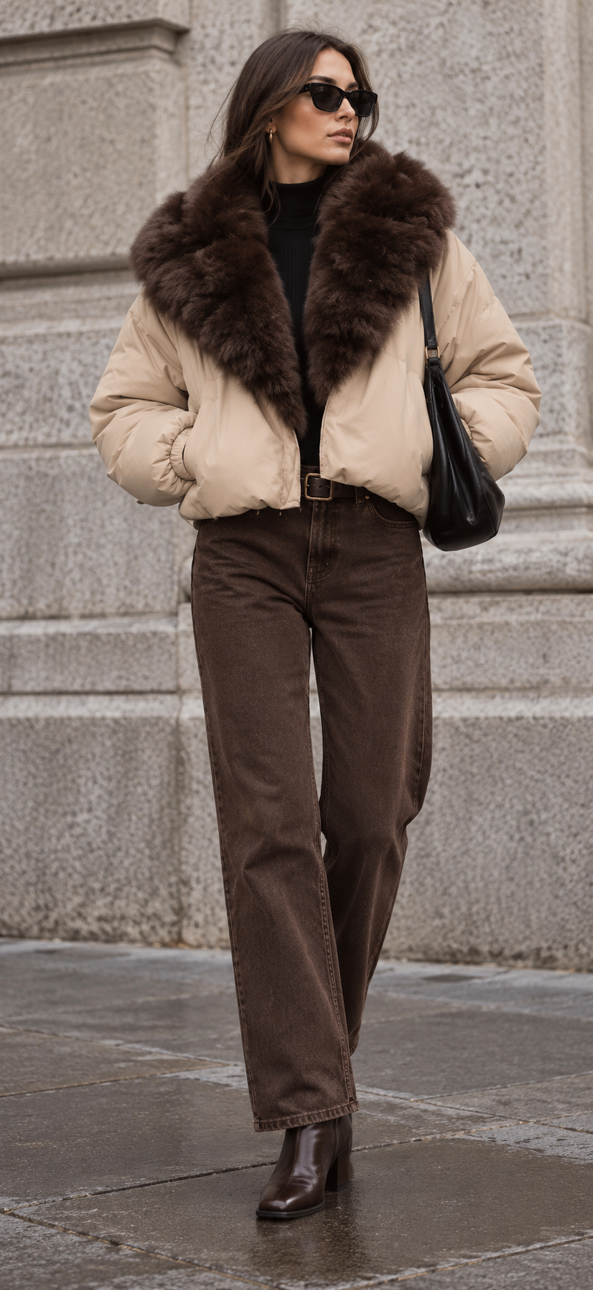 The KHLOE Brown Faux Fur Puffa Coat