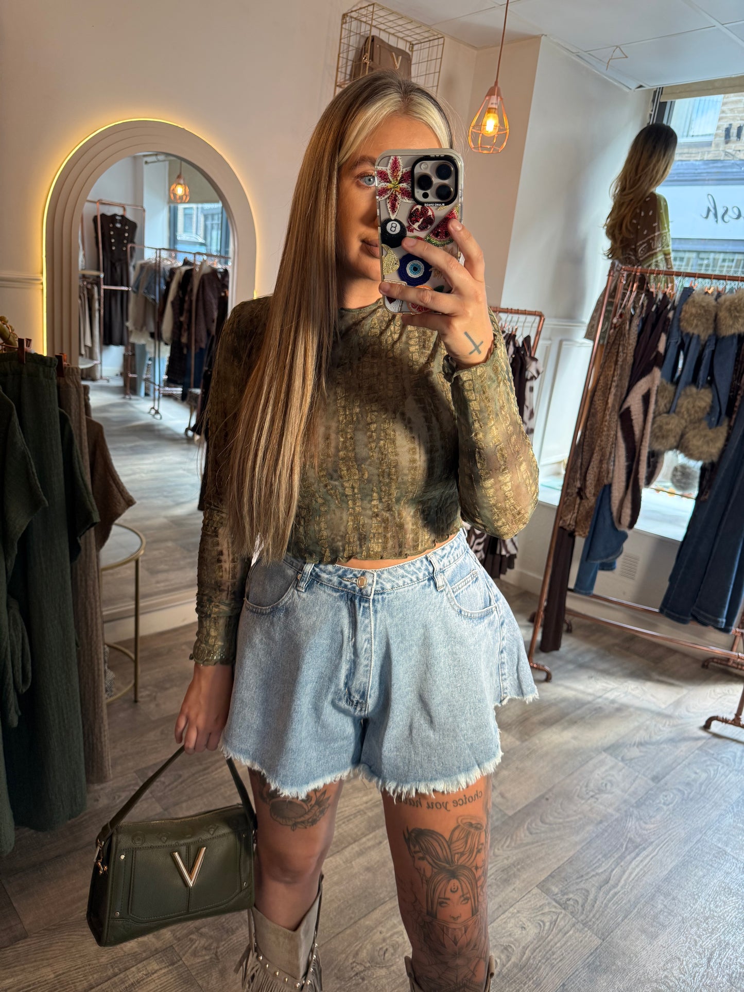 Khaki Mesh Croptop