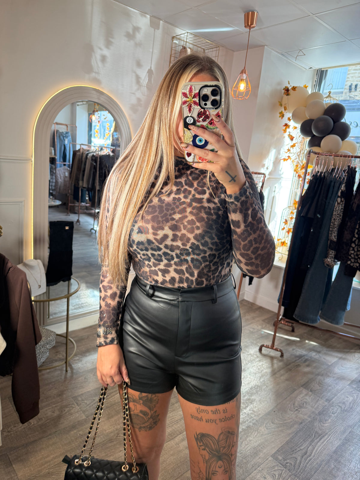 Leopard Bling Mesh Top