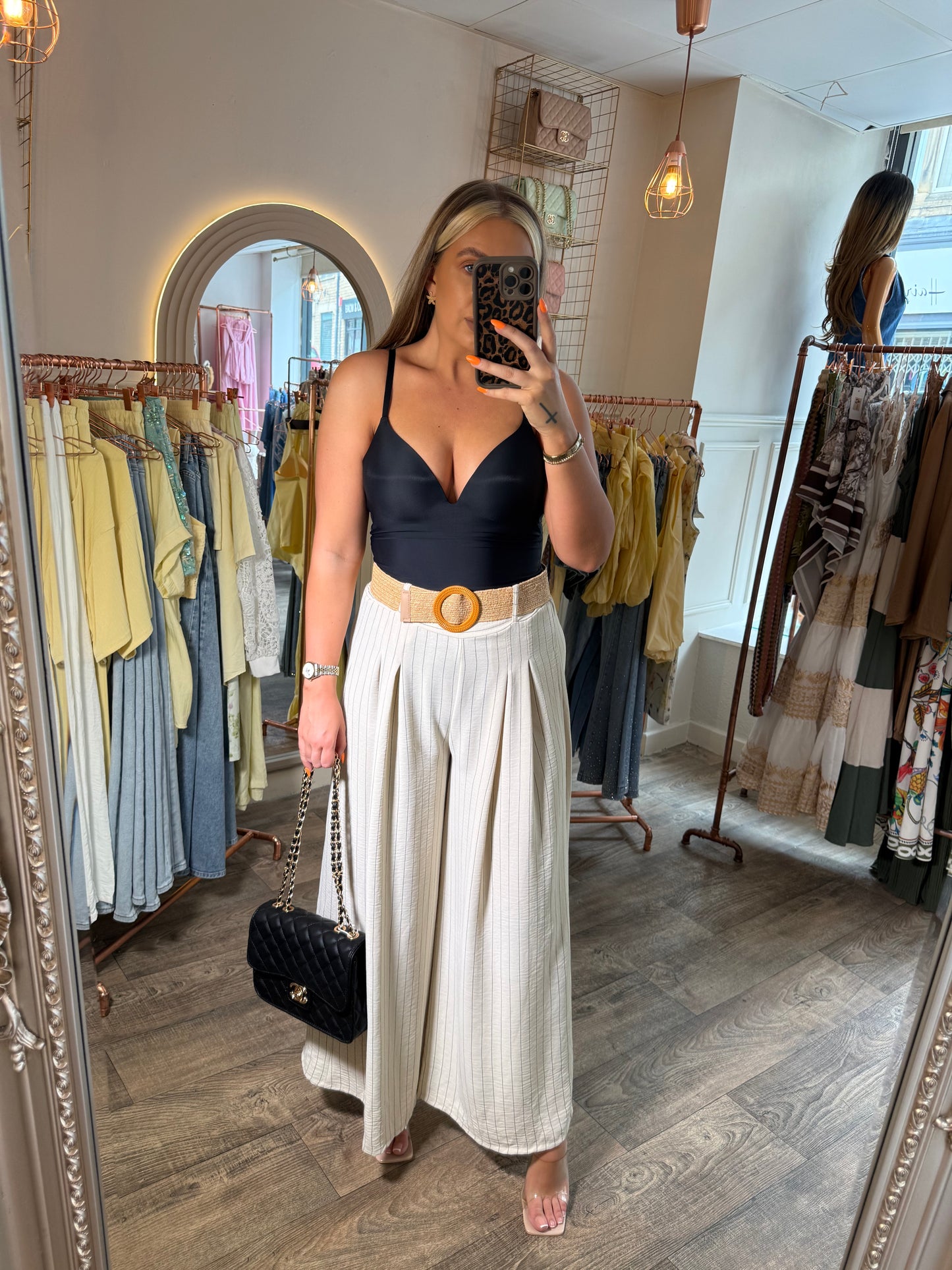 Belted Pin Stripe Pants 2 Colours