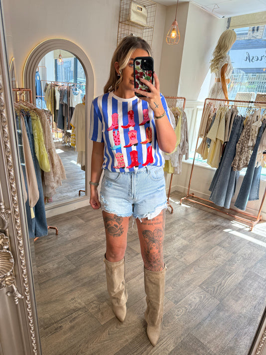 CowGirl Boot Stripe Tshirt