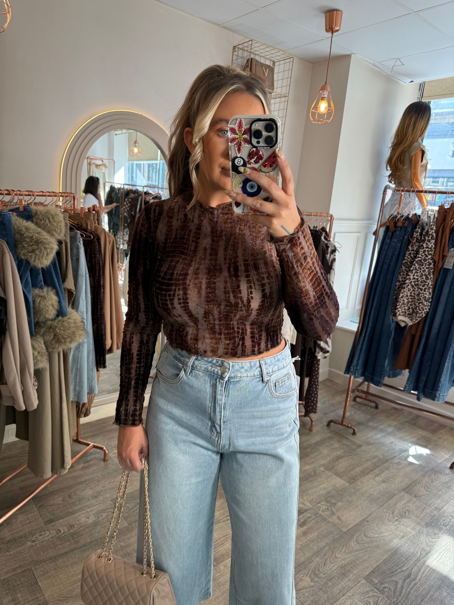 Brown Mesh TyeDye Crop Top