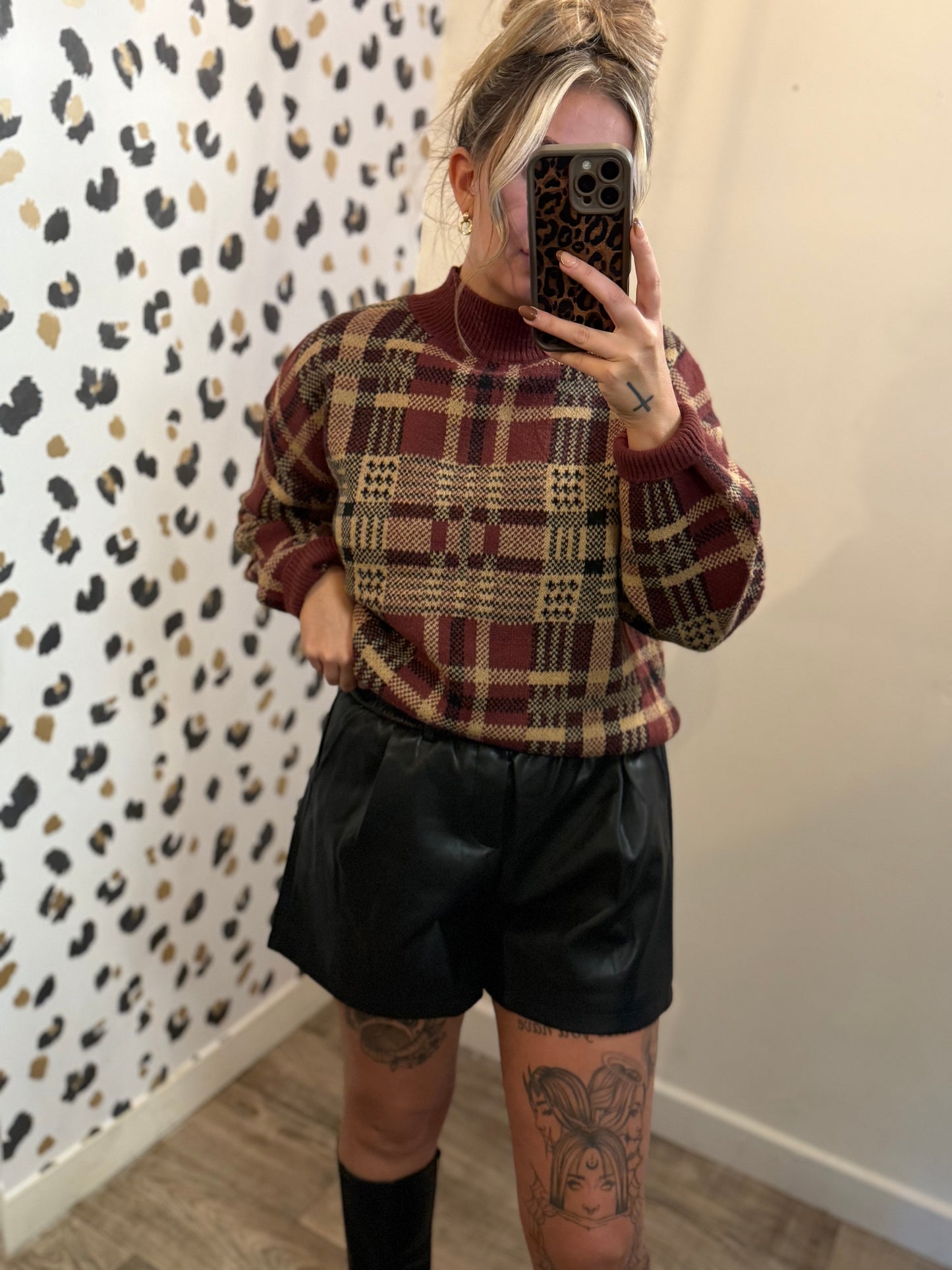 Burgundy Check Jumper