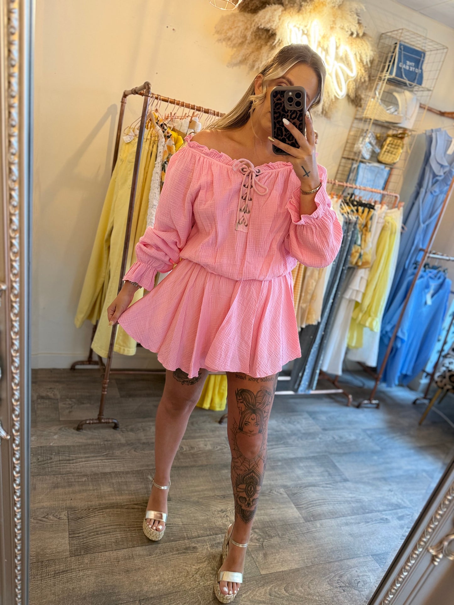 Laceup cheesecloth Playsuit pink