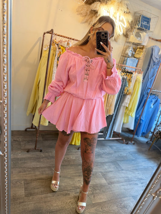 Laceup cheesecloth Playsuit pink
