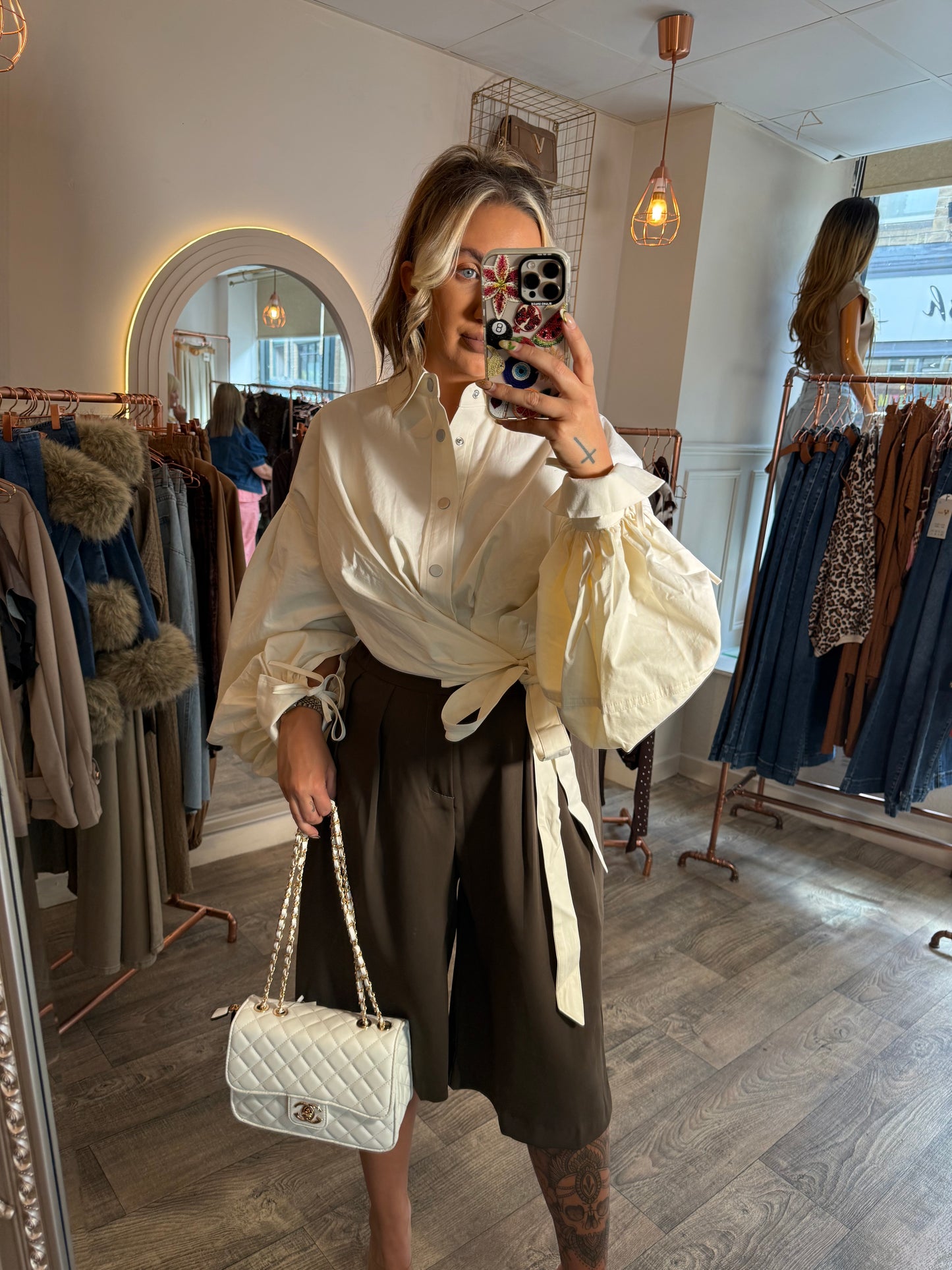 Wrap Tye Balloon Crop Shirt
