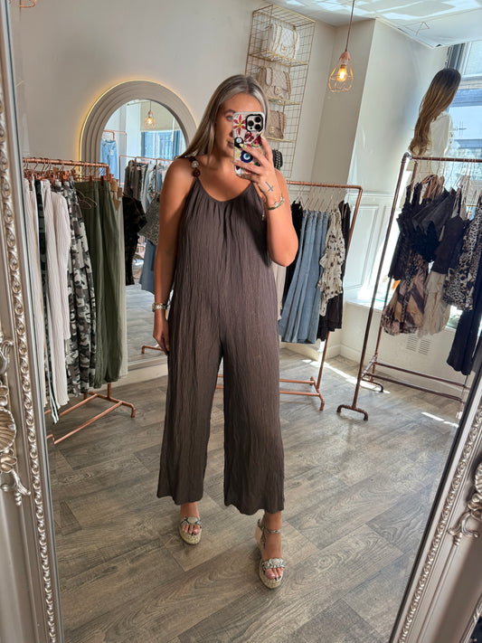 Chocolate Jumpsuit With Bead Detail