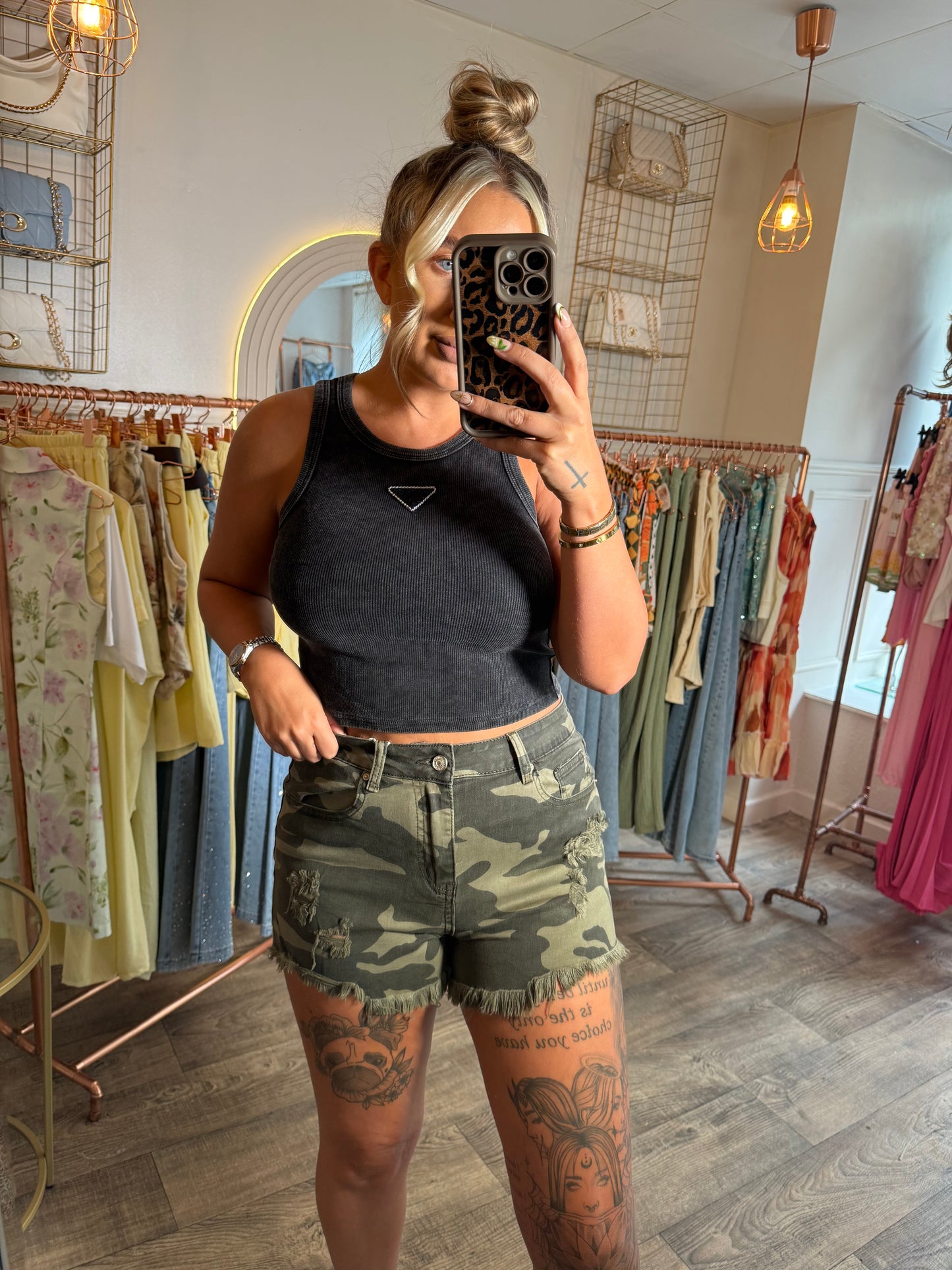 Camo Ripped Denim Short