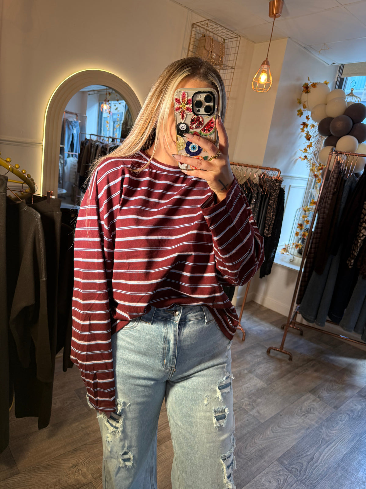 Burgundy Stripe Oversized Top