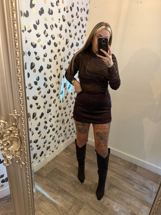 Brown Suede Skort