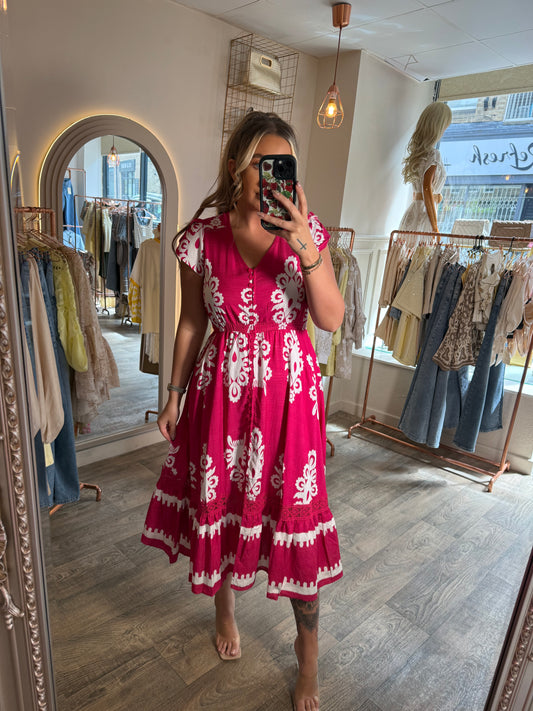 Pink & White Midi Dress