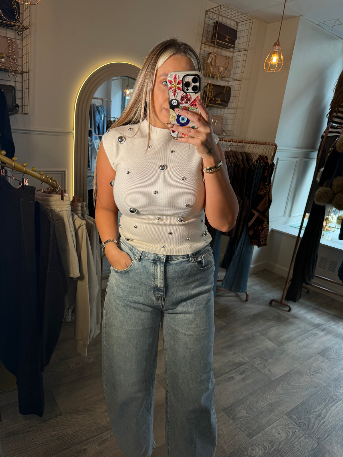 Cream Vest Jumper with Silver Studs
