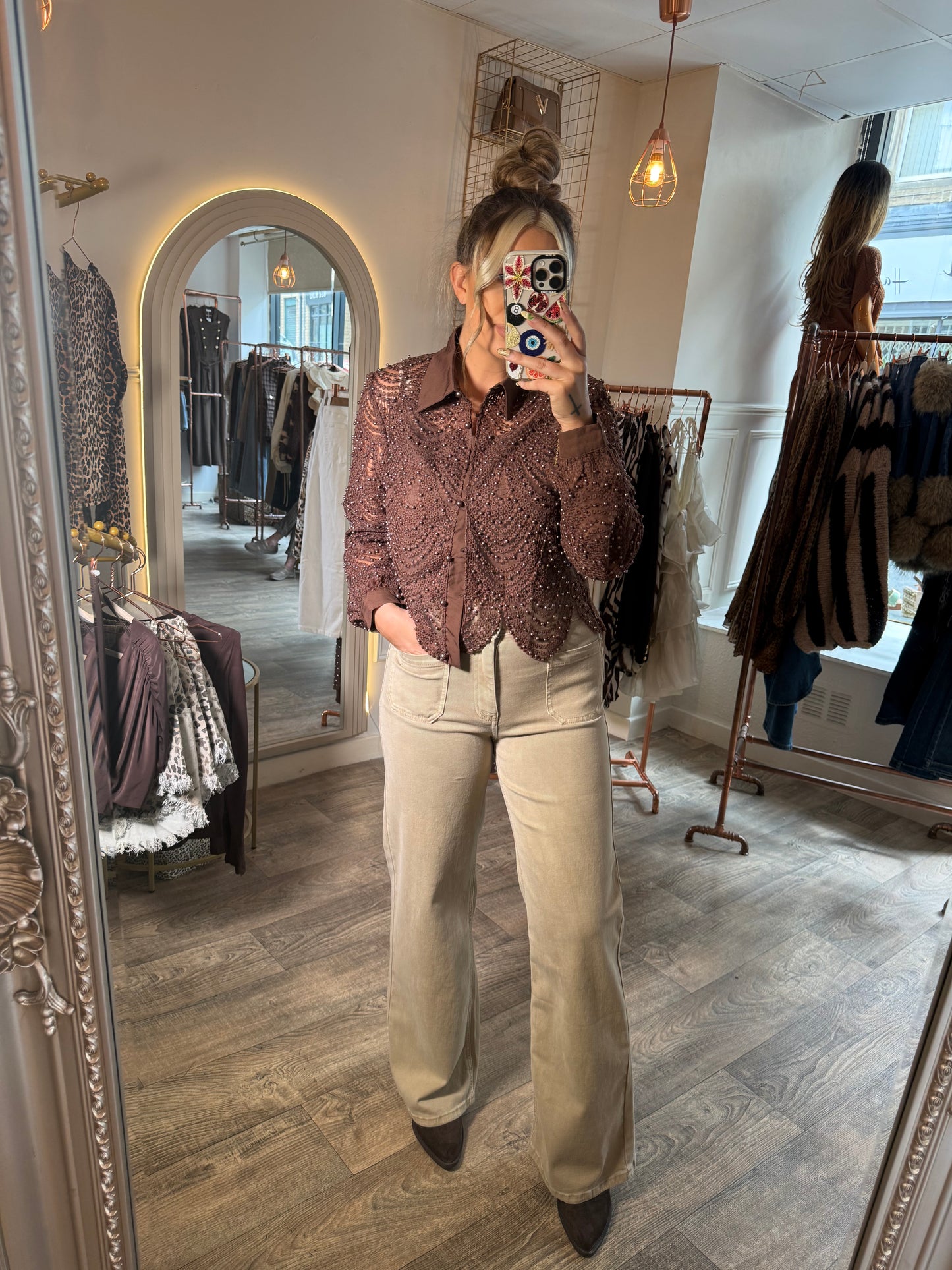 Chocolate Pearl Mesh Blouse