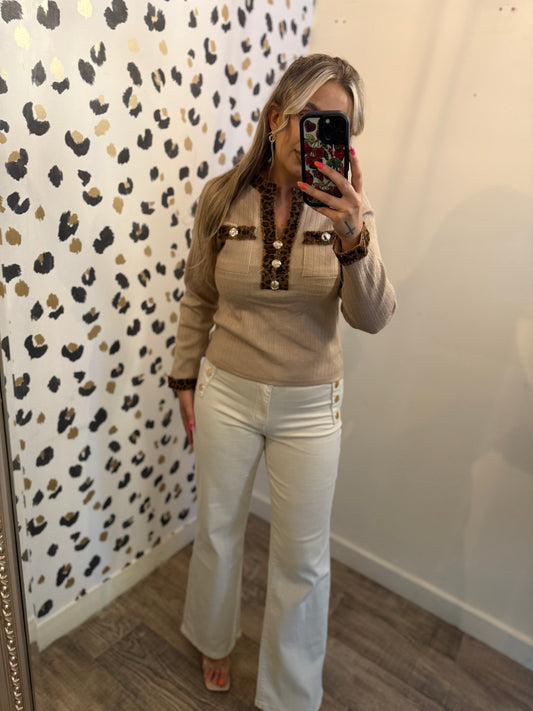 Beige & leopard detail jumper