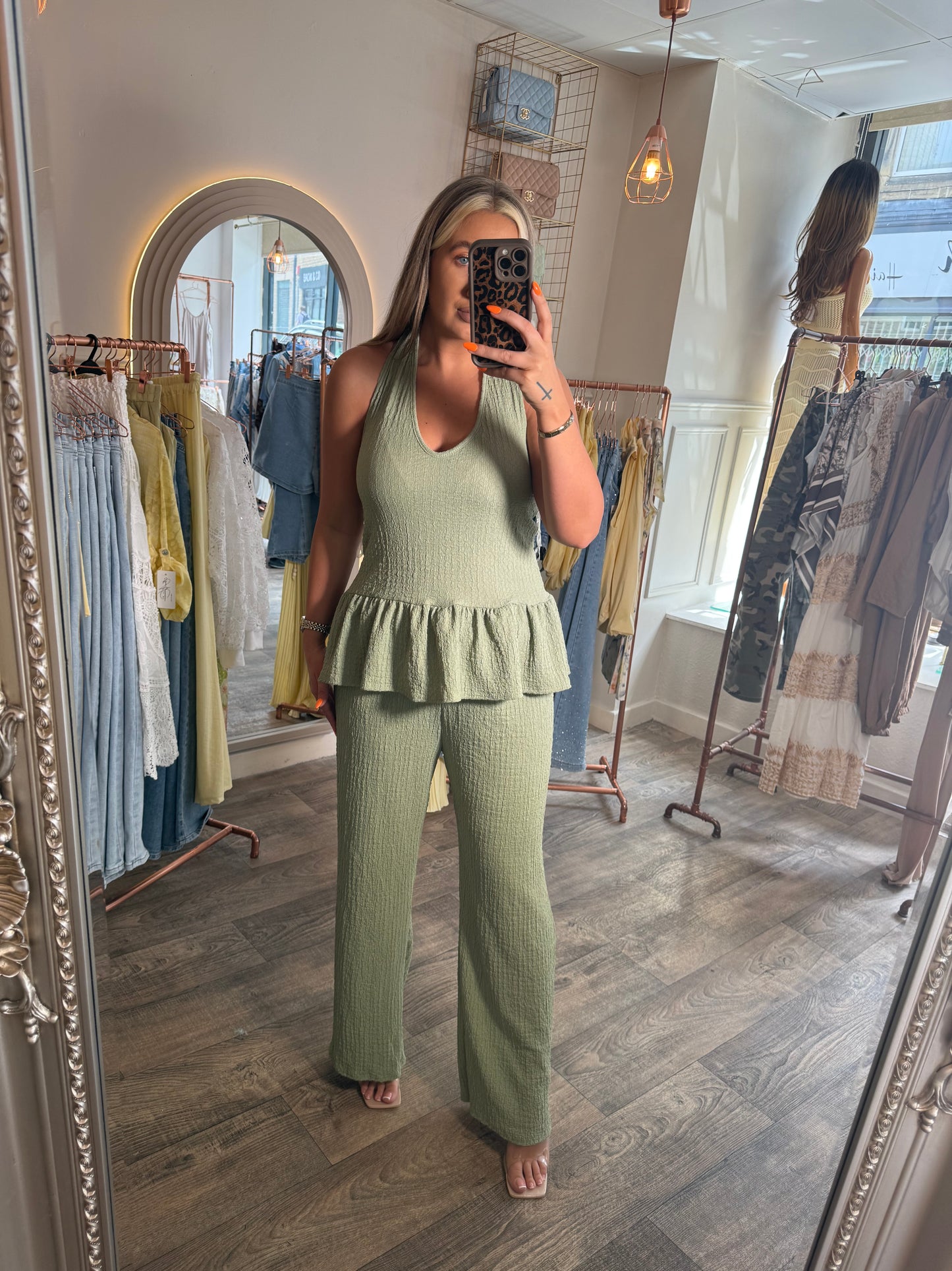 Khaki Halter Neck Frill Set