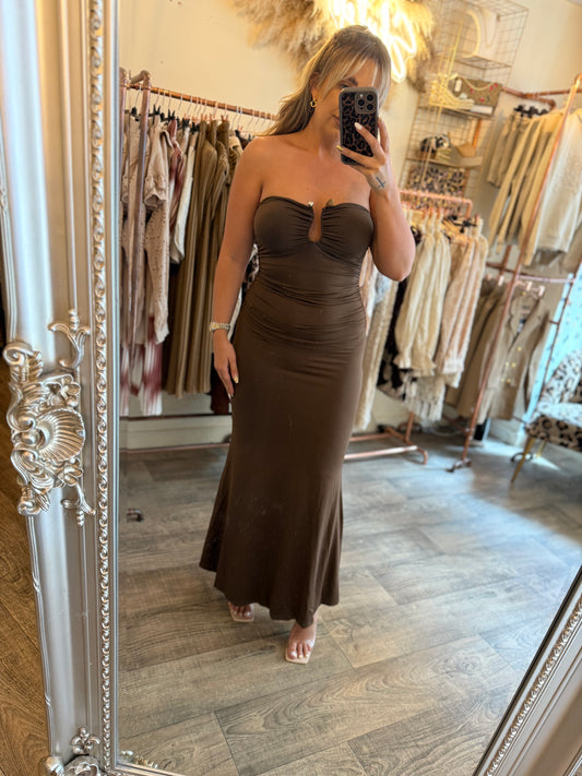 Brown Buckle Maxi Dress