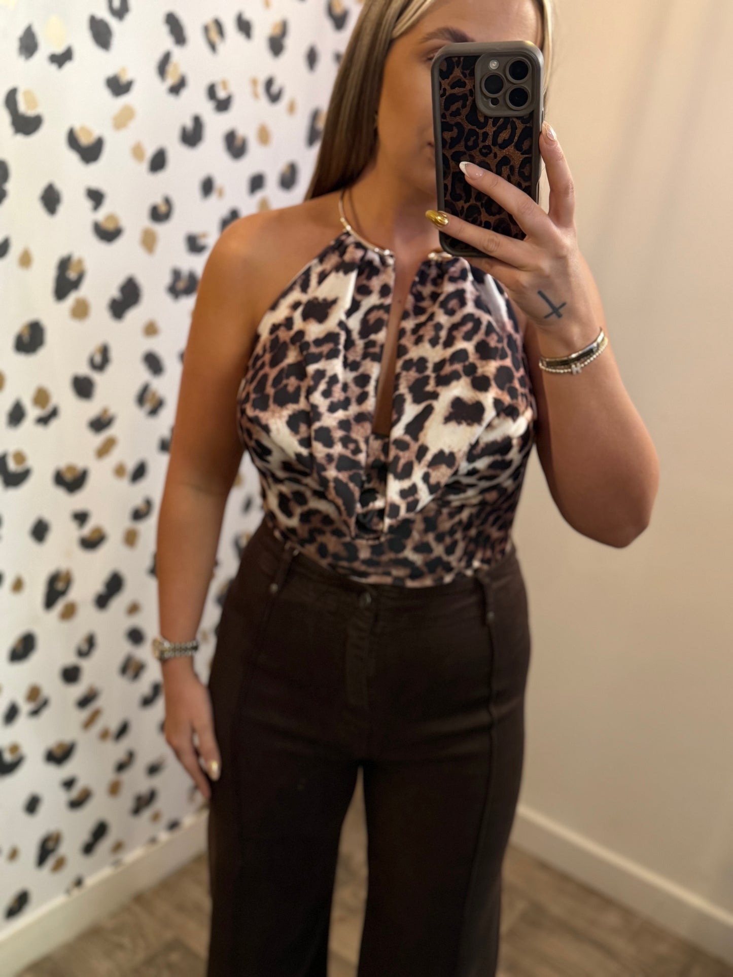 Leopard Cowl Neck Bodysuit