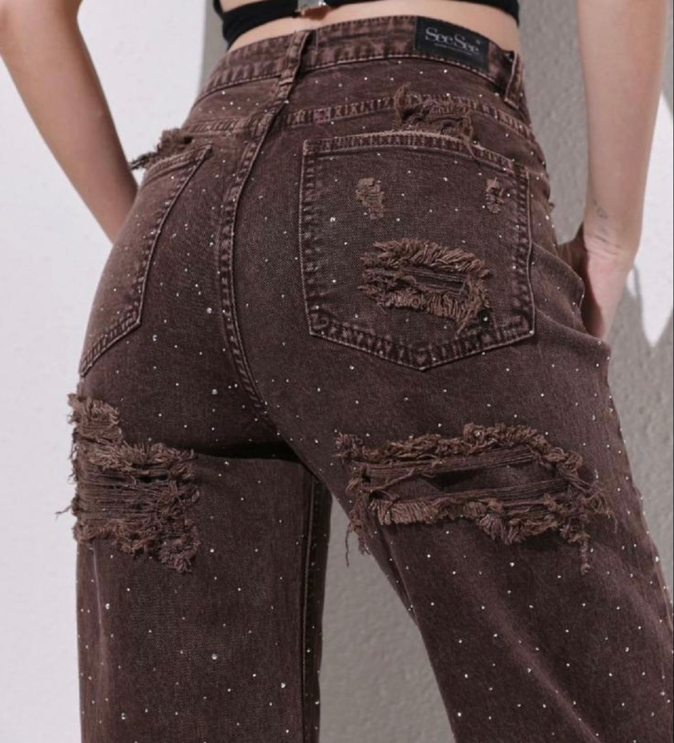 Brown BLING LUXE Ripped Jeans