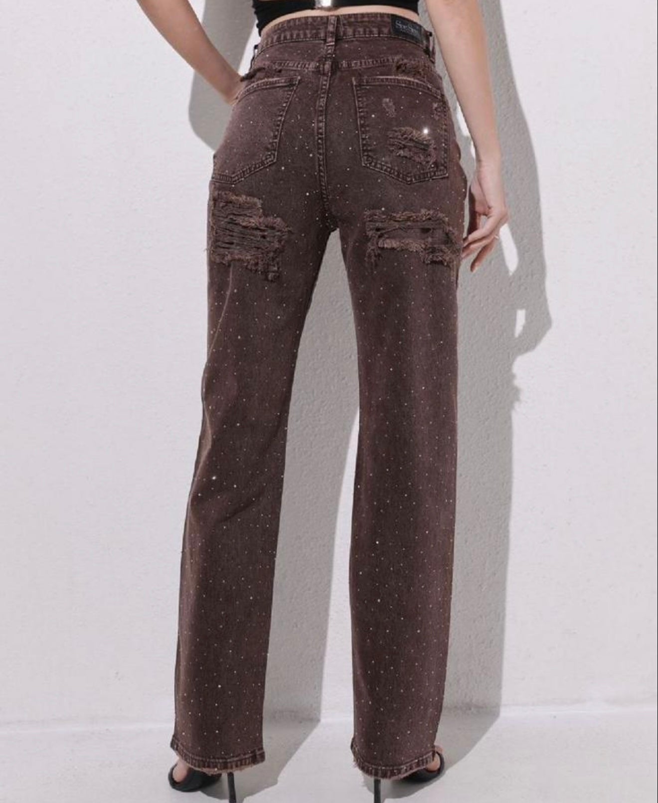 Brown BLING LUXE Ripped Jeans