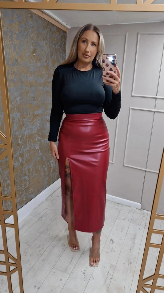 Burgundy PU Skirt