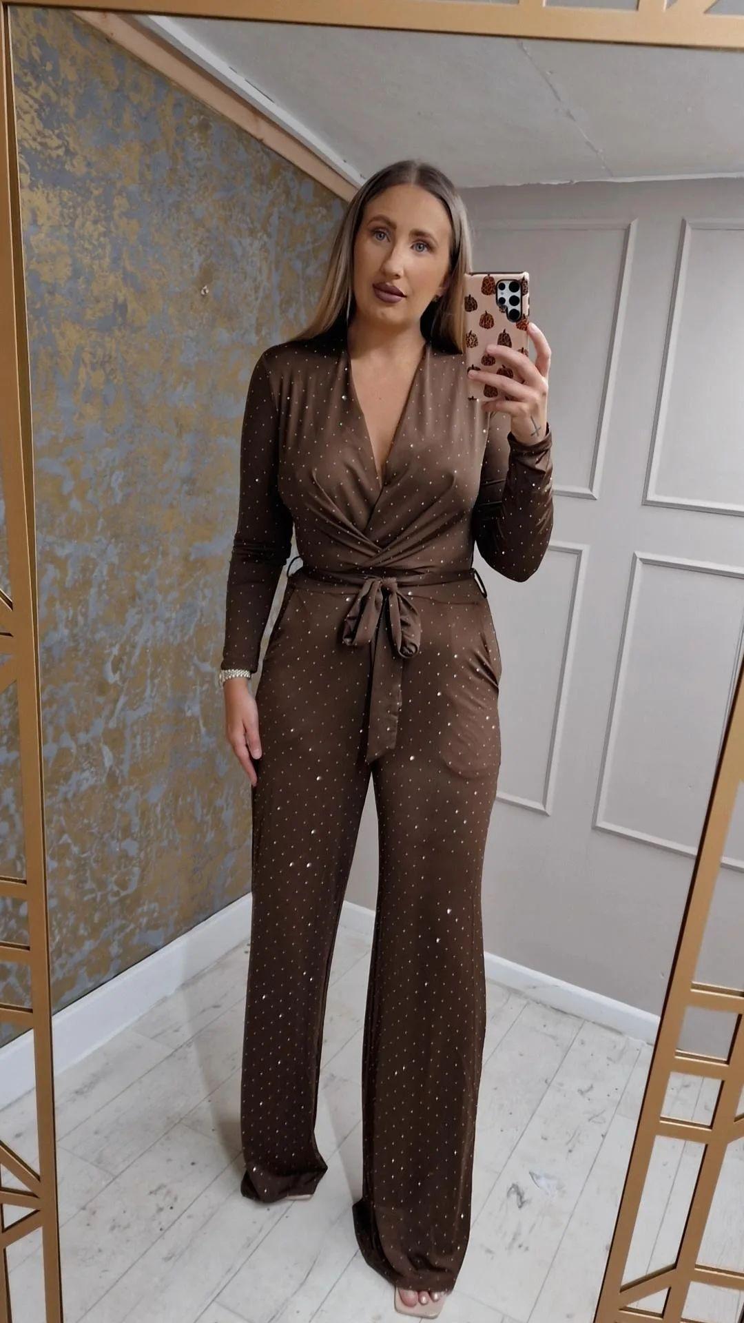 Brown Studded Jumpsuit