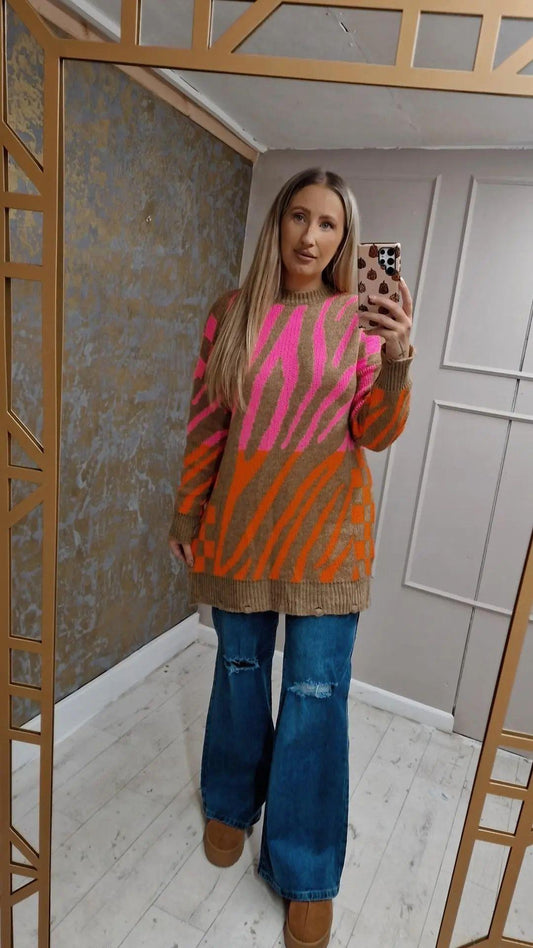 Pink & Orange Tiger Jumper Dress