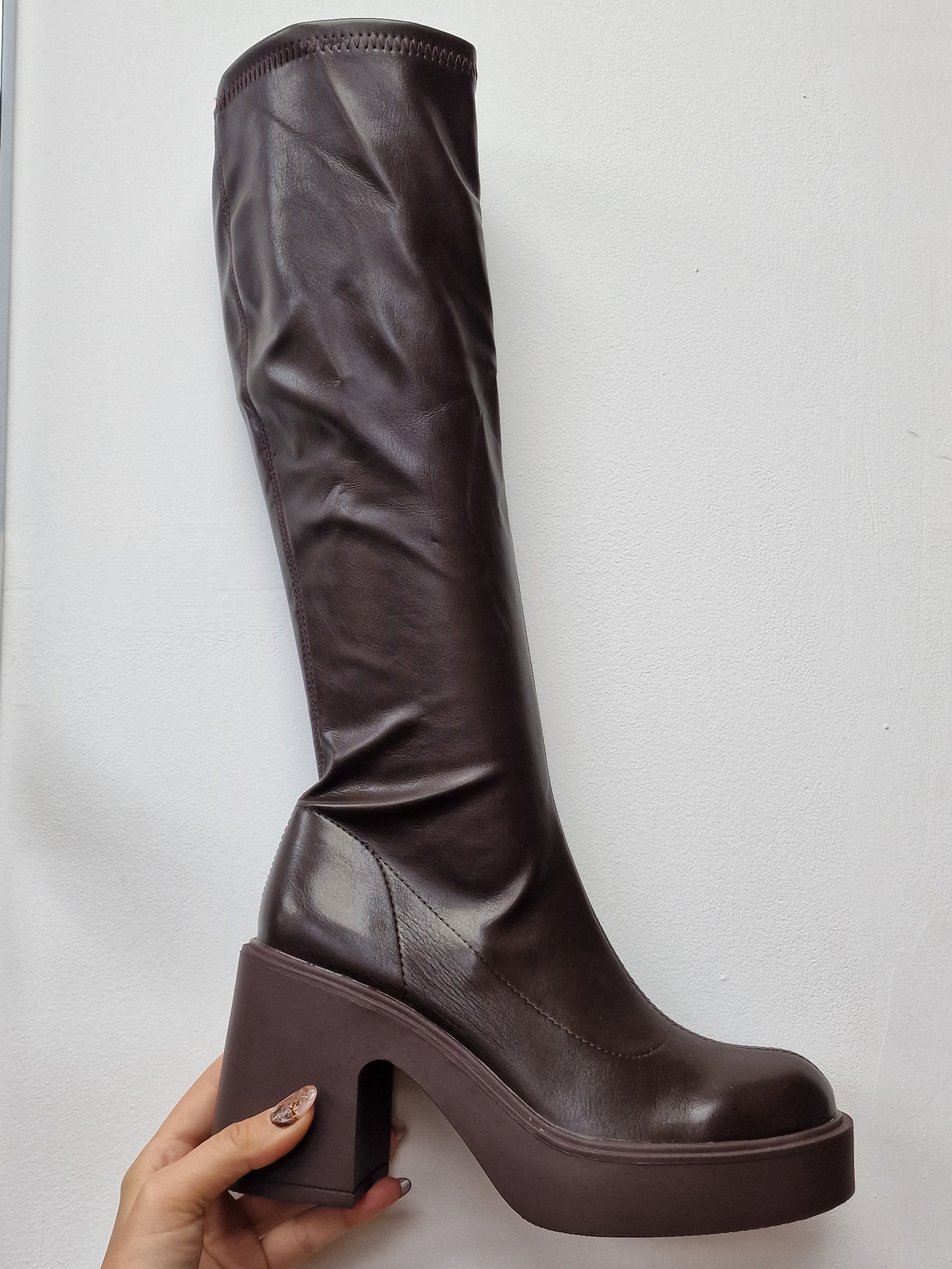 Brown Chunky Heel Boots